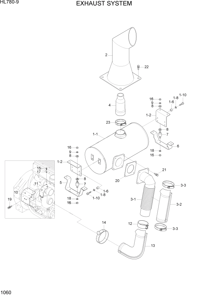 Схема запчастей Hyundai HL780-9 - PAGE 1060 EXHAUST SYSTEM СИСТЕМА ДВИГАТЕЛЯ