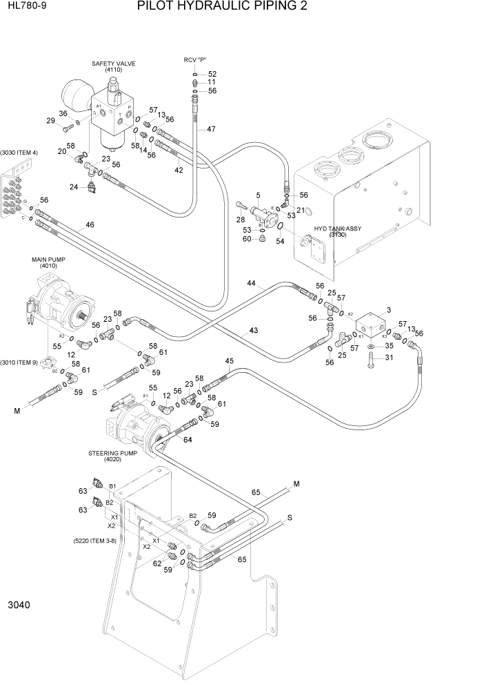 Схема запчастей Hyundai HL780-9 - PAGE 3040 PILOT HYDRAULIC PIPING 2 ГИДРАВЛИЧЕСКАЯ СИСТЕМА