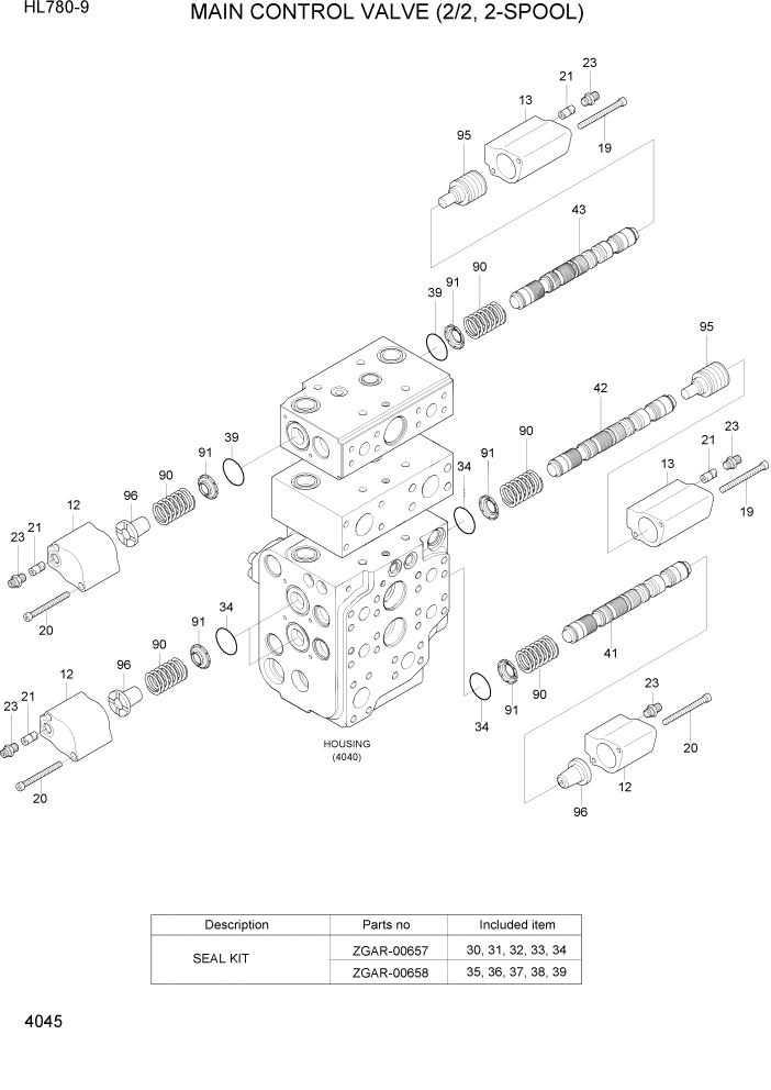 Схема запчастей Hyundai HL780-9 - PAGE 4045 MAIN CONTROL VALVE (2/2, 2-SPOOL) ГИДРАВЛИЧЕСКИЕ КОМПОНЕНТЫ