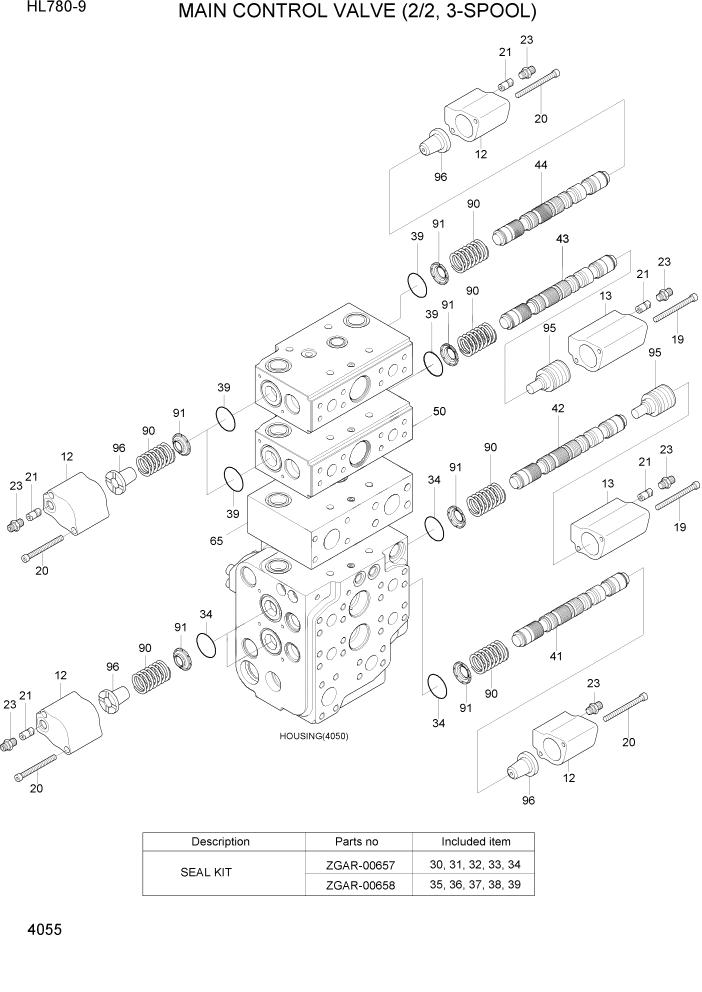 Схема запчастей Hyundai HL780-9 - PAGE 4055 MAIN CONTROL VALVE (2/2, 3-SPOOL) ГИДРАВЛИЧЕСКИЕ КОМПОНЕНТЫ