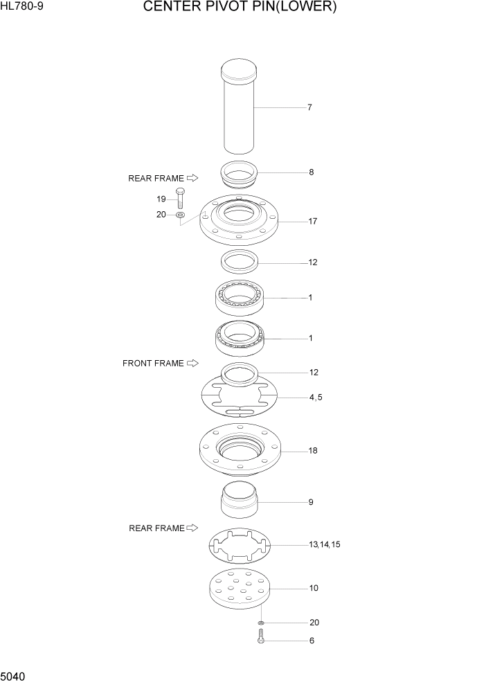 Схема запчастей Hyundai HL780-9 - PAGE 5040 CENTER PIVOT PIN(LOWER) СТРУКТУРА
