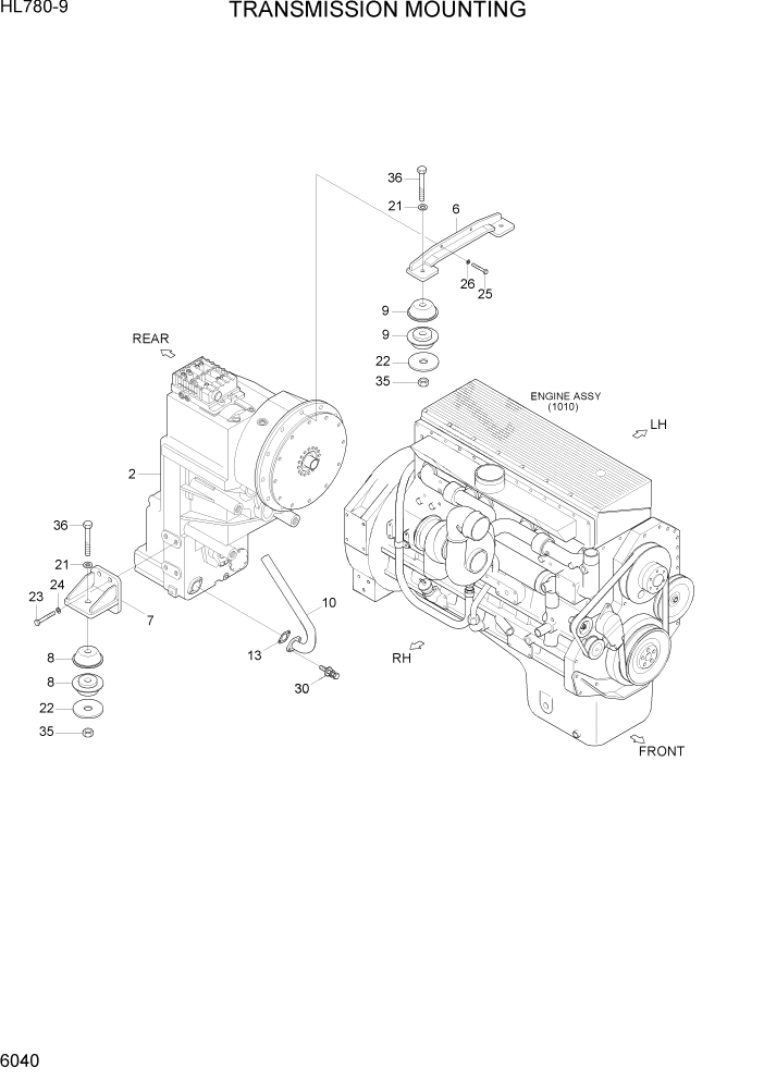 Схема запчастей Hyundai HL780-9 - PAGE 6040 TRANSMISSION MOUNTING СИЛОВАЯ СИСТЕМА