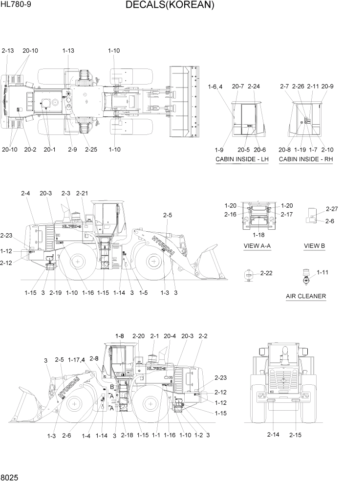 Схема запчастей Hyundai HL780-9 - PAGE 8025 DECALS(KOREAN) ДРУГИЕ ЧАСТИ