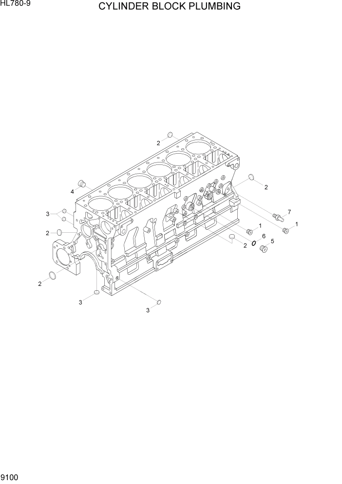 Схема запчастей Hyundai HL780-9 - PAGE 9100 CYLINDER BLOCK PLUMBING ДВИГАТЕЛЬ БАЗА