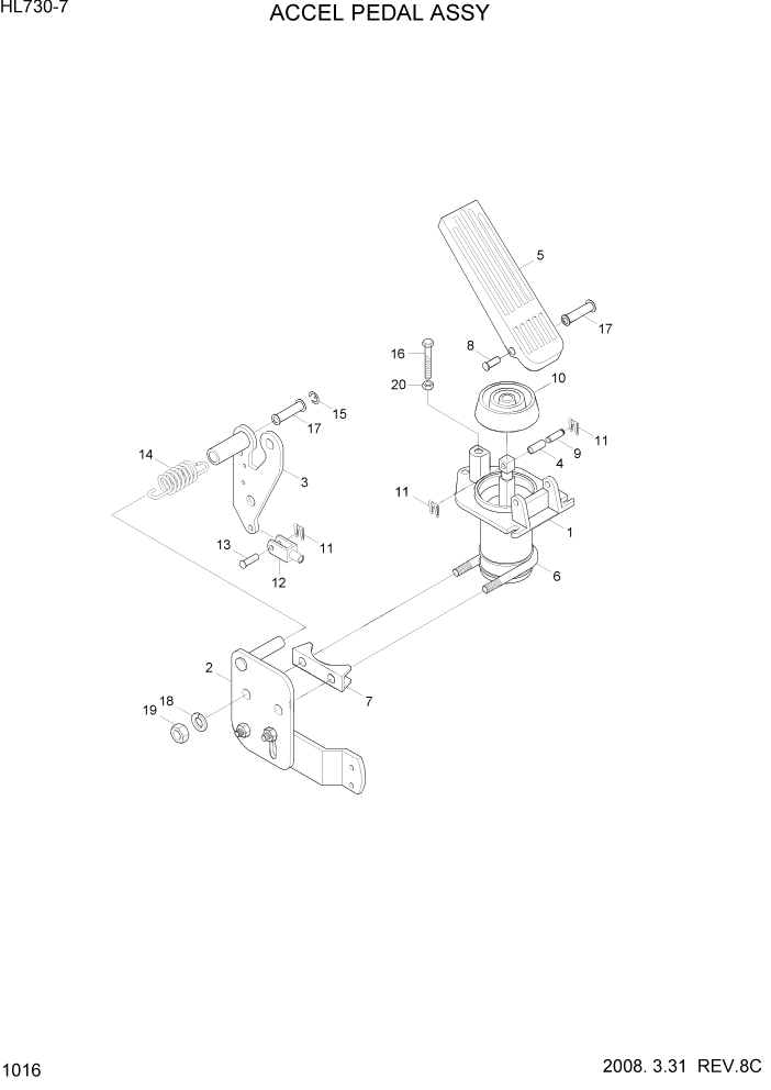 Схема запчастей Hyundai HL730-7 - PAGE 1016 ACCEL PEDAL ASSY СИСТЕМА ДВИГАТЕЛЯ