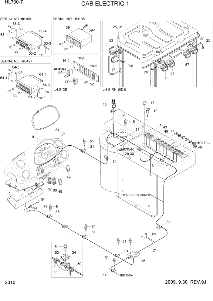 Схема запчастей Hyundai HL730-7 - PAGE 2010 CAB ELECTRIC 1 ЭЛЕКТРИЧЕСКАЯ СИСТЕМА