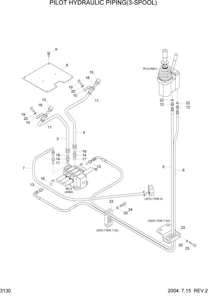 Схема запчастей Hyundai HL730-7 - PAGE 3130 PILOT HYDRAULIC PIPING(3-SPOOL) ГИДРАВЛИЧЕСКАЯ СИСТЕМА