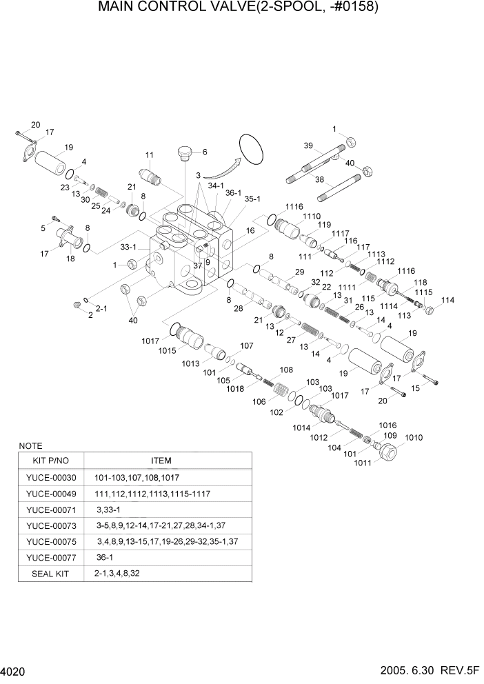 Схема запчастей Hyundai HL730-7 - PAGE 4020 MAIN CONTROL VALVE(2-SPOOL, -#0158) ГИДРАВЛИЧЕСКИЕ КОМПОНЕНТЫ