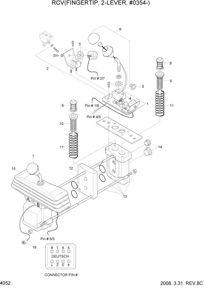Схема запчастей Hyundai HL730-7 - PAGE 4052 REMOTE CONTROL LEVER(2/2, 3-SPOOL) ГИДРАВЛИЧЕСКИЕ КОМПОНЕНТЫ