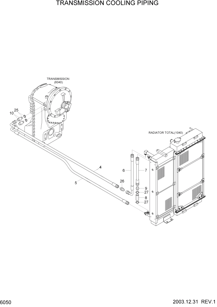 Схема запчастей Hyundai HL730-7 - PAGE 6050 TRANSMISSION COOLING PIPING СИЛОВАЯ СИСТЕМА
