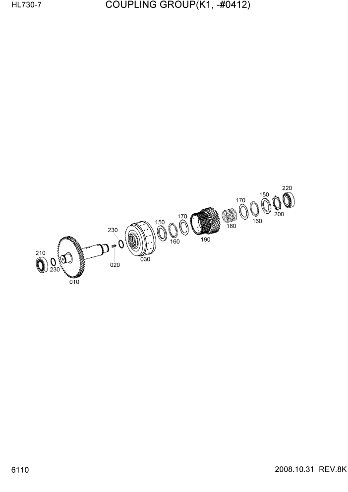 Схема запчастей Hyundai HL730-7 - PAGE 6110 COUPLING GROUP(K1, -#0412) СИЛОВАЯ СИСТЕМА