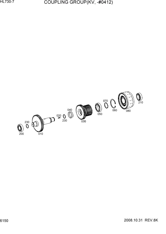 Схема запчастей Hyundai HL730-7 - PAGE 6150 COUPLING GROUP(KV, -#0412) СИЛОВАЯ СИСТЕМА
