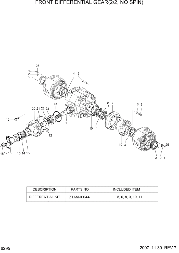 Схема запчастей Hyundai HL730-7 - PAGE 6295 FRONT DIFF GEAR(2/2, NO SPIN) СИЛОВАЯ СИСТЕМА