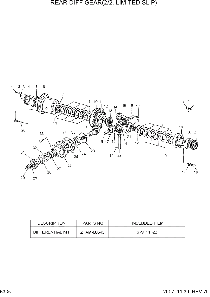 Схема запчастей Hyundai HL730-7 - PAGE 6335 REAR DIFF GEAR(2/2, LIMITED SLIP) СИЛОВАЯ СИСТЕМА