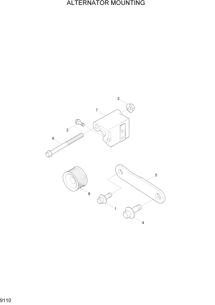 Схема запчастей Hyundai HL730-7 - PAGE 9110 ALTERNATOR MOUNTING ДВИГАТЕЛЬ БАЗА