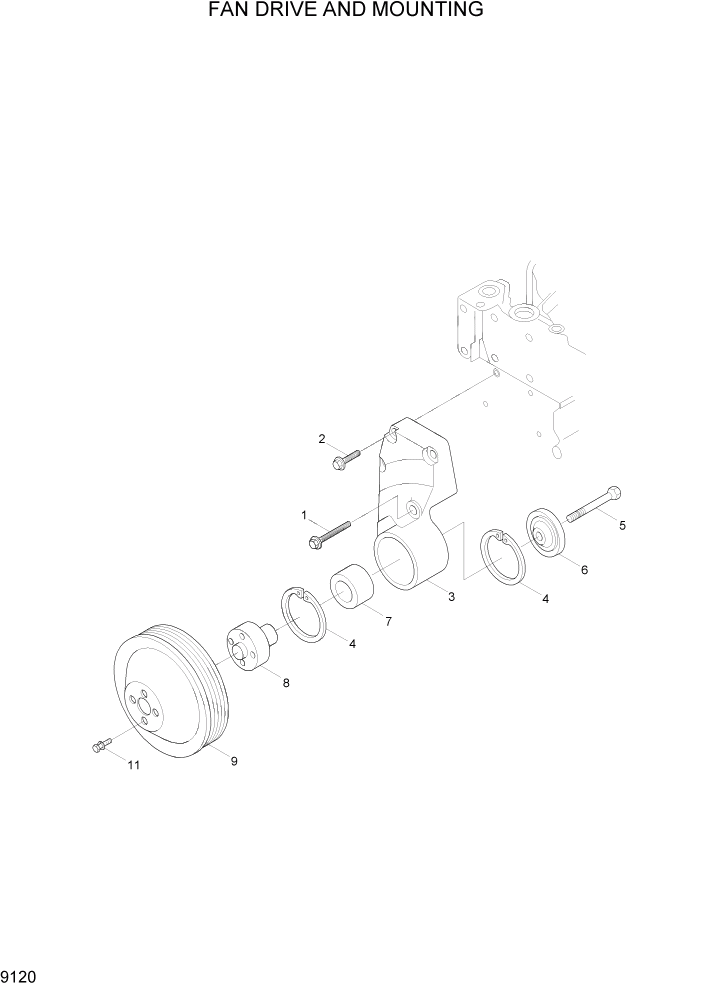 Схема запчастей Hyundai HL730-7 - PAGE 9120 FAN DRIVE AND MOUNTING ДВИГАТЕЛЬ БАЗА