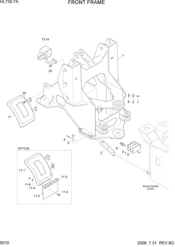 Схема запчастей Hyundai HL730-7A - PAGE 5010 FRONT FRAME СТРУКТУРА