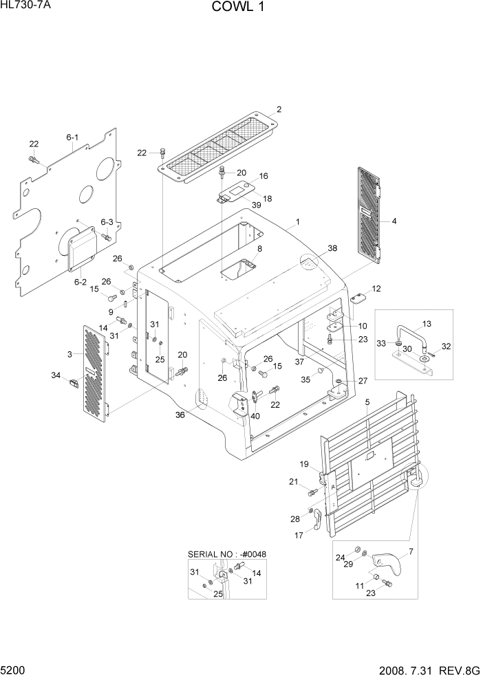 Схема запчастей Hyundai HL730-7A - PAGE 5200 COWL 1 СТРУКТУРА