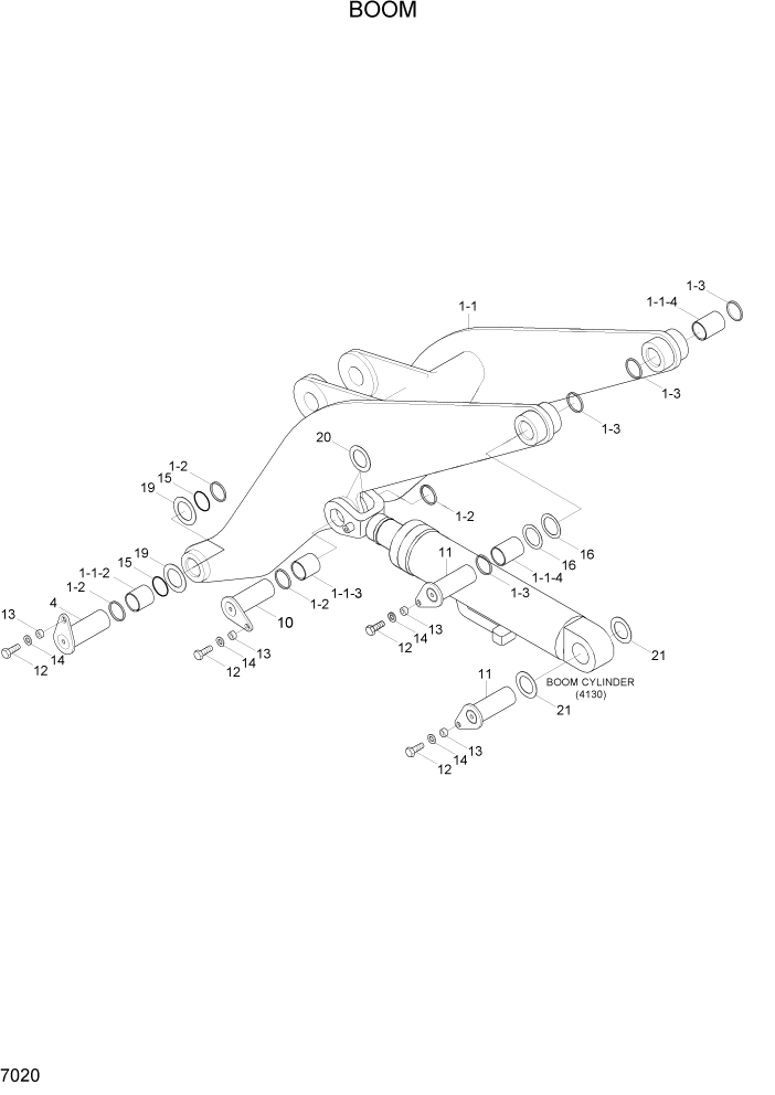 Схема запчастей Hyundai HL730-7A - PAGE 7020 BOOM РАБОЧЕЕ ОБОРУДОВАНИЕ