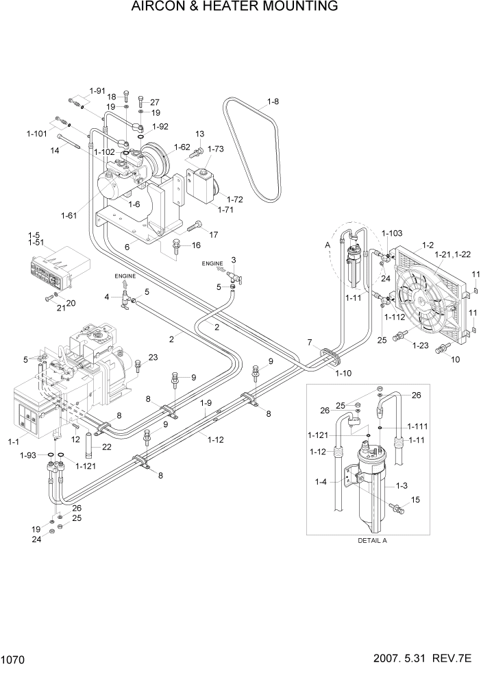 Схема запчастей Hyundai HL730TM7 - PAGE 1070 AIRCON & HEATER MOUNTING СИСТЕМА ДВИГАТЕЛЯ