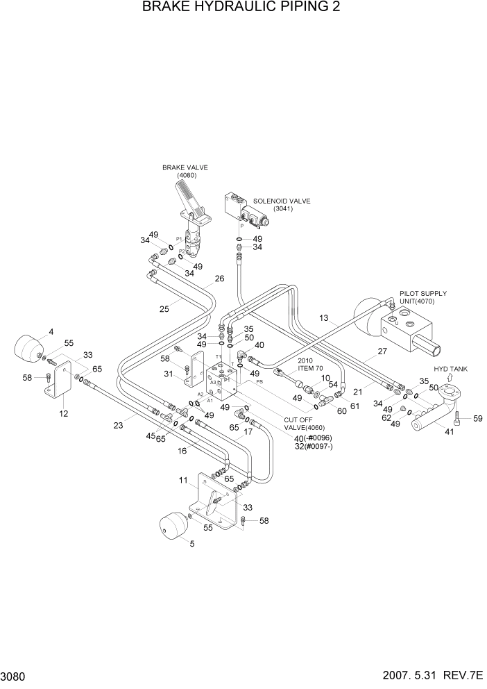 Схема запчастей Hyundai HL730TM7 - PAGE 3080 BRAKE HYDRAULIC PIPING 2 ГИДРАВЛИЧЕСКАЯ СИСТЕМА