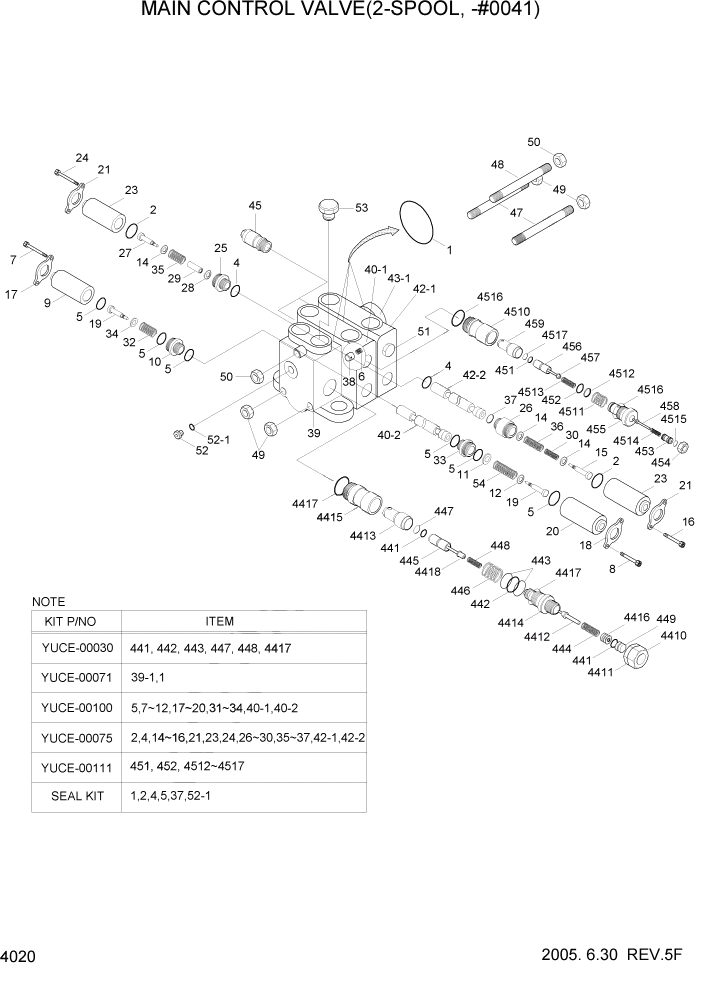 Схема запчастей Hyundai HL730TM7 - PAGE 4020 MAIN CONTROL VALVE(2-SPOOL, -#0041) ГИДРАВЛИЧЕСКИЕ КОМПОНЕНТЫ