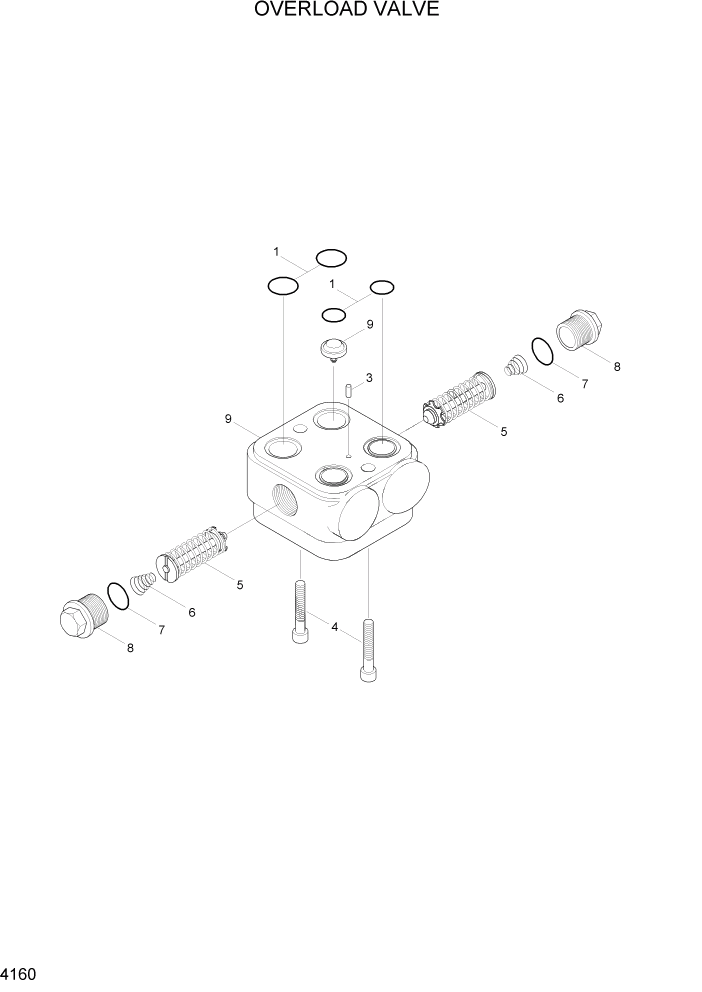 Схема запчастей Hyundai HL730TM7 - PAGE 4160 OVERLOAD VALVE ГИДРАВЛИЧЕСКИЕ КОМПОНЕНТЫ