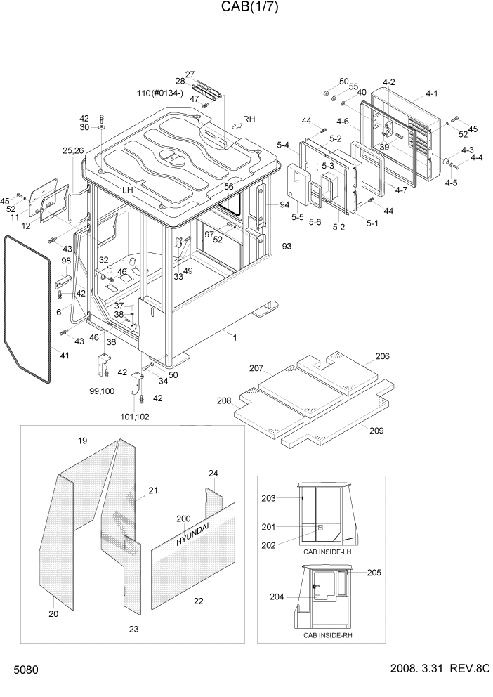 Схема запчастей Hyundai HL730TM7 - PAGE 5080 CAB(1/7) СТРУКТУРА