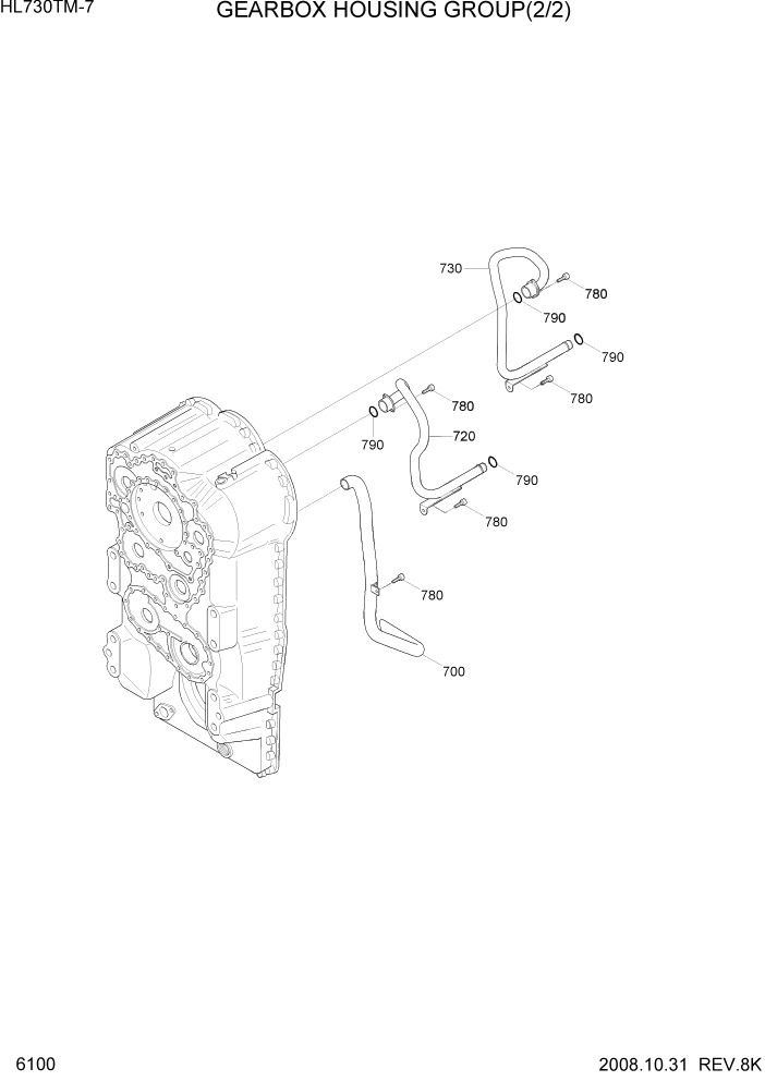 Схема запчастей Hyundai HL730TM7 - PAGE 6100 GEARBOX HOUSING GROUP(2/2) СИЛОВАЯ СИСТЕМА