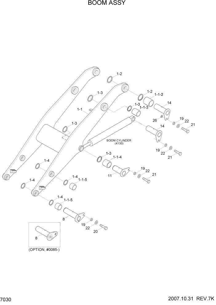 Схема запчастей Hyundai HL730TM7 - PAGE 7030 BOOM ASSY РАБОЧЕЕ ОБОРУДОВАНИЕ