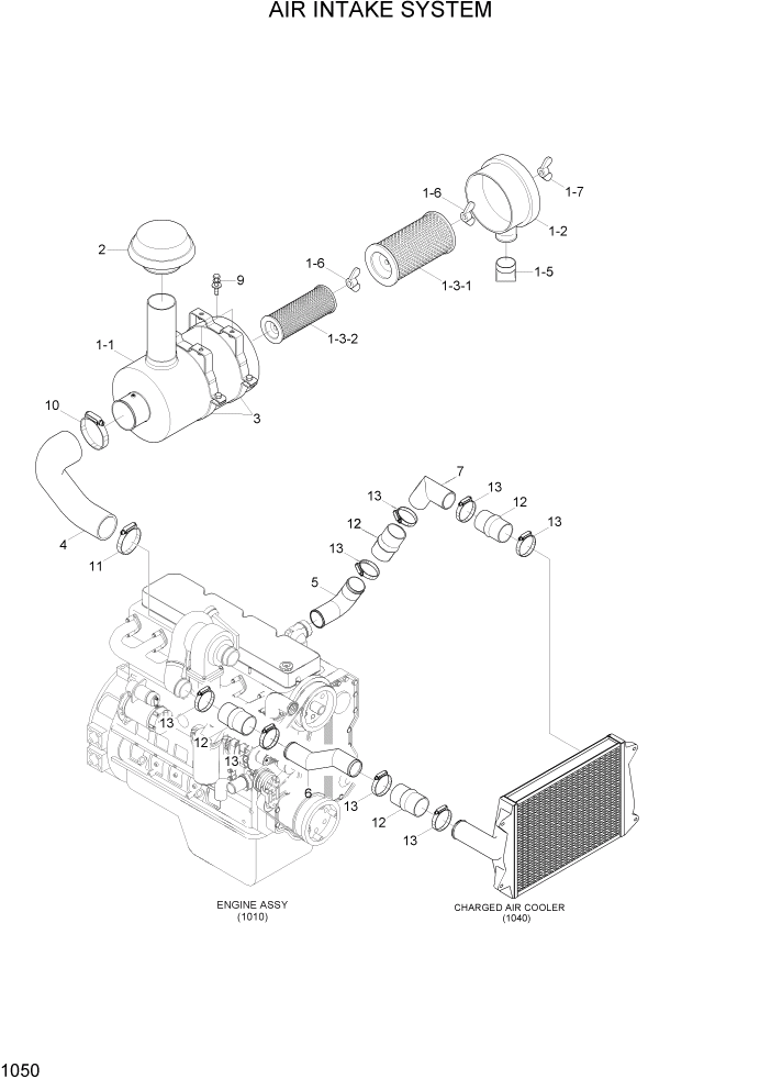 Схема запчастей Hyundai HL730TM7A - PAGE 1050 AIR INTAKE SYSTEM СИСТЕМА ДВИГАТЕЛЯ