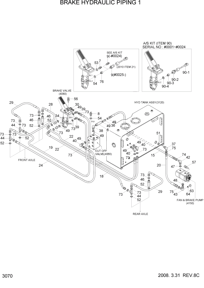 Схема запчастей Hyundai HL730TM7A - PAGE 3070 BRAKE HYDRAULIC PIPING 1 ГИДРАВЛИЧЕСКАЯ СИСТЕМА