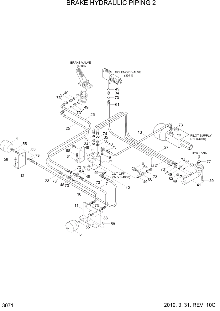Схема запчастей Hyundai HL730TM7A - PAGE 3071 BRAKE HYDRAULIC PIPING 2 ГИДРАВЛИЧЕСКАЯ СИСТЕМА