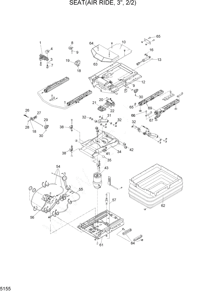 Схема запчастей Hyundai HL730TM7A - PAGE 5155 SEAT(AIR RIDE, 3", 2/2) СТРУКТУРА