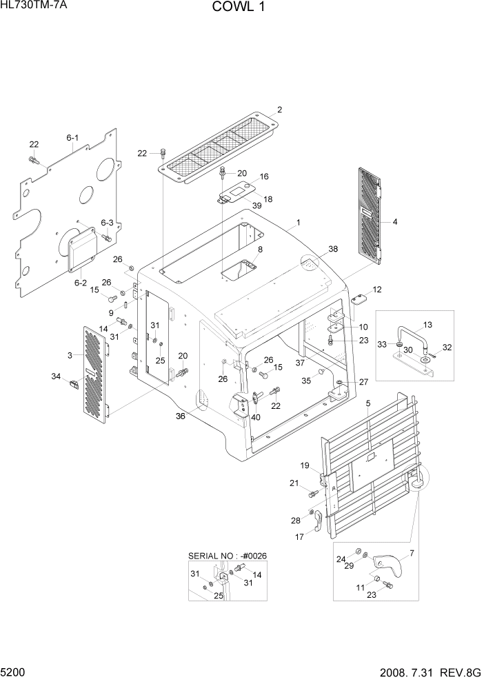 Схема запчастей Hyundai HL730TM7A - PAGE 5200 COWL 1 СТРУКТУРА