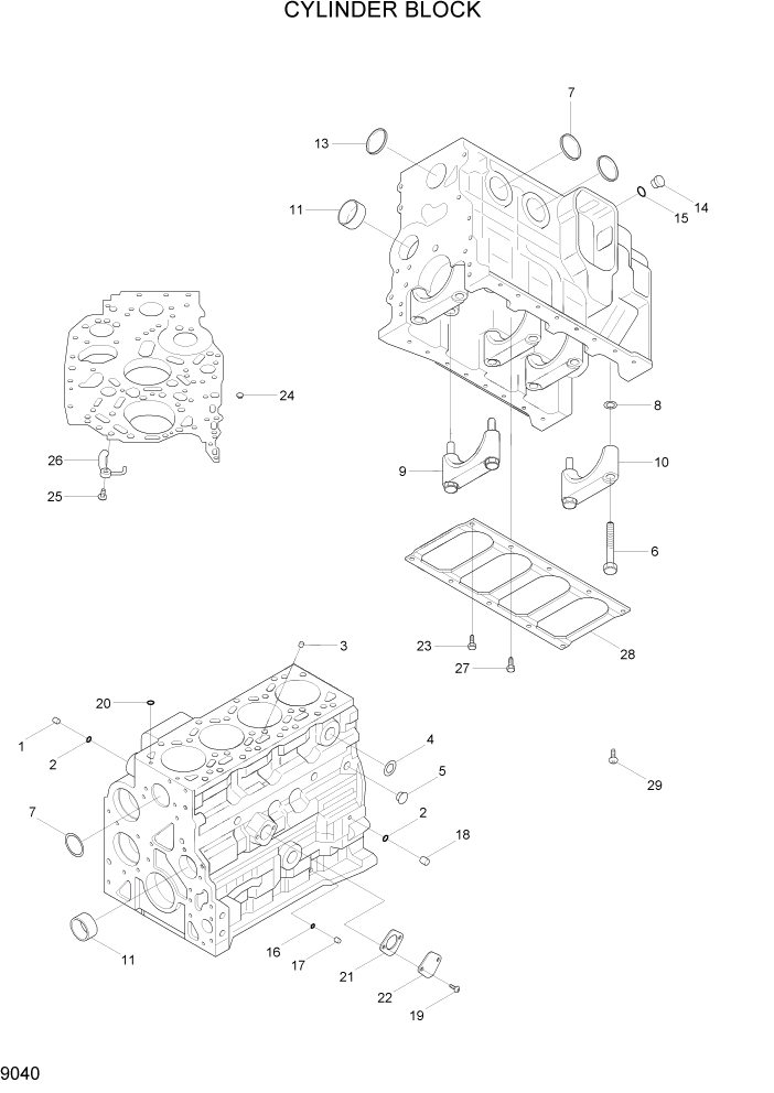 Схема запчастей Hyundai HL730TM7A - PAGE 9040 CYLINDER BLOCK ДВИГАТЕЛЬ БАЗА