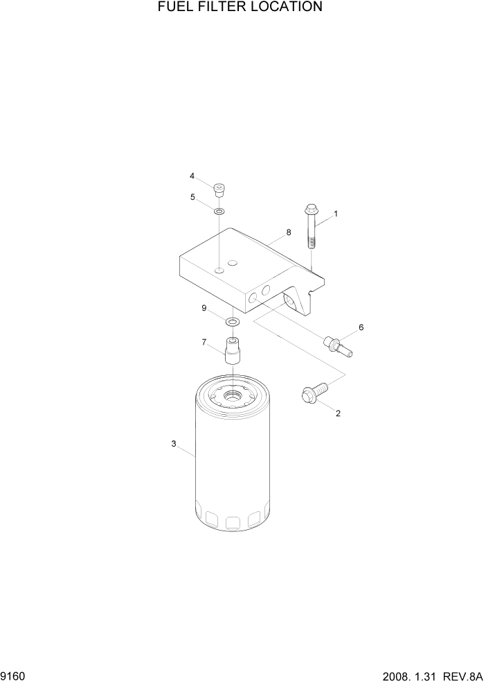 Схема запчастей Hyundai HL730TM7A - PAGE 9160 FUEL FILTER LOCATION ДВИГАТЕЛЬ БАЗА