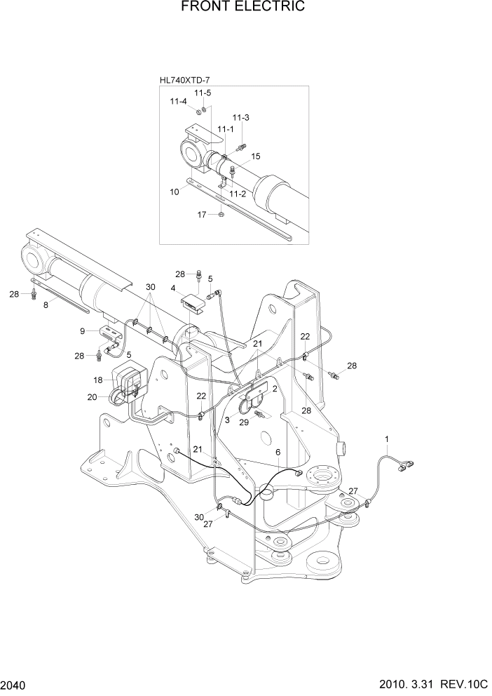 Схема запчастей Hyundai HL740-7 - PAGE 2040 FRONT ELECTRIC ЭЛЕКТРИЧЕСКАЯ СИСТЕМА