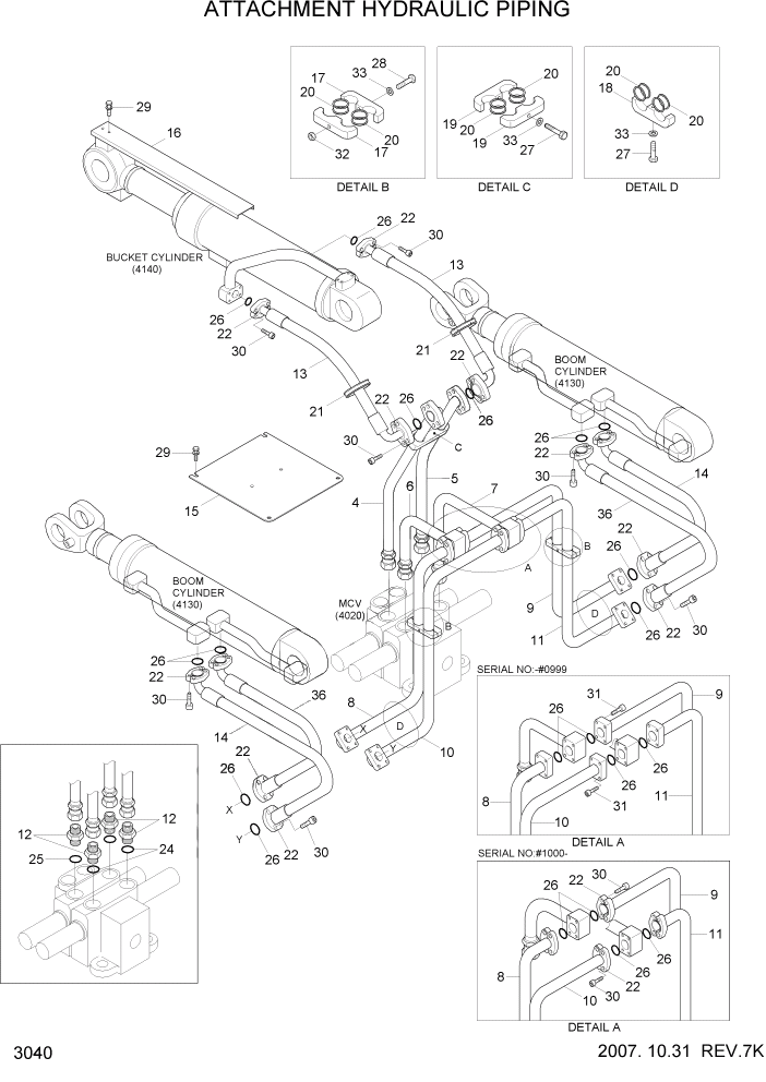 Схема запчастей Hyundai HL740-7 - PAGE 3040 ATTACHMENT HYDRAULIC PIPING ГИДРАВЛИЧЕСКАЯ СИСТЕМА