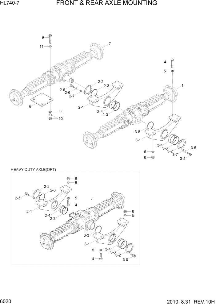 Схема запчастей Hyundai HL740-7 - PAGE 6020 FRONT & REAR AXLE MOUNTING СИЛОВАЯ СИСТЕМА
