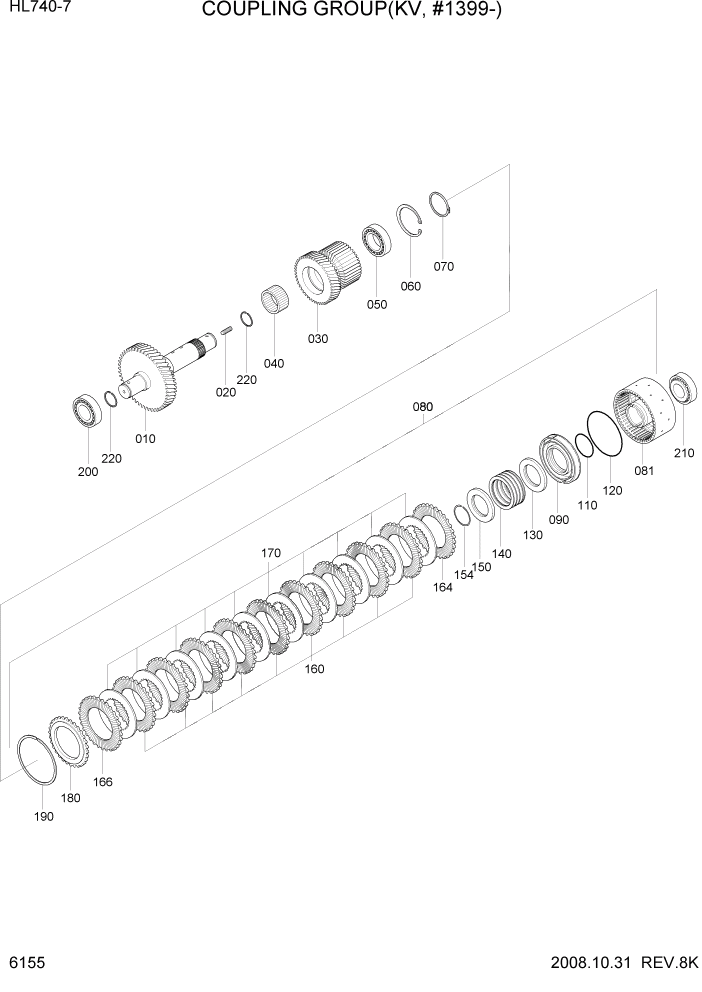 Схема запчастей Hyundai HL740-7 - PAGE 6155 COUPLING GROUP(KV, #1399-) СИЛОВАЯ СИСТЕМА