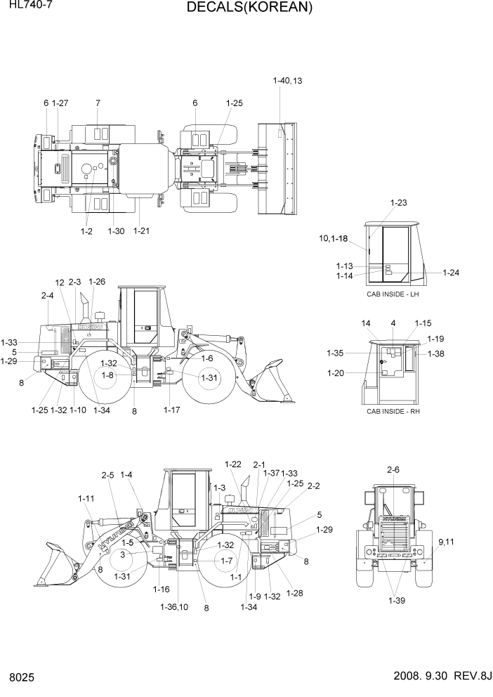 Схема запчастей Hyundai HL740-7 - PAGE 8025 DECALS(KOREAN, SQUARE COWL TYPE) ДРУГИЕ ЧАСТИ