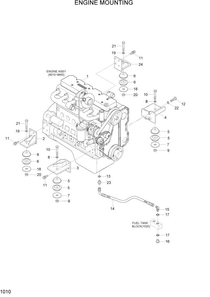 Схема запчастей Hyundai HL740-7A - PAGE 1010 ENGINE MOUNTING СИСТЕМА ДВИГАТЕЛЯ