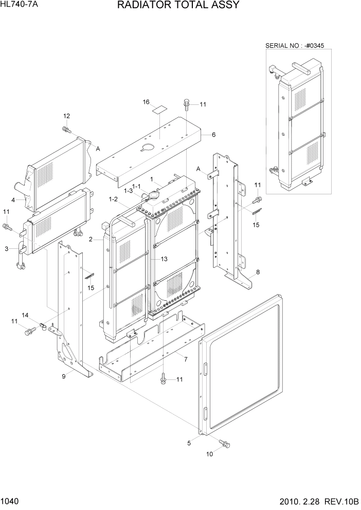 Схема запчастей Hyundai HL740-7A - PAGE 1040 RADIATOR TOTAL ASSY(-#0391) СИСТЕМА ДВИГАТЕЛЯ