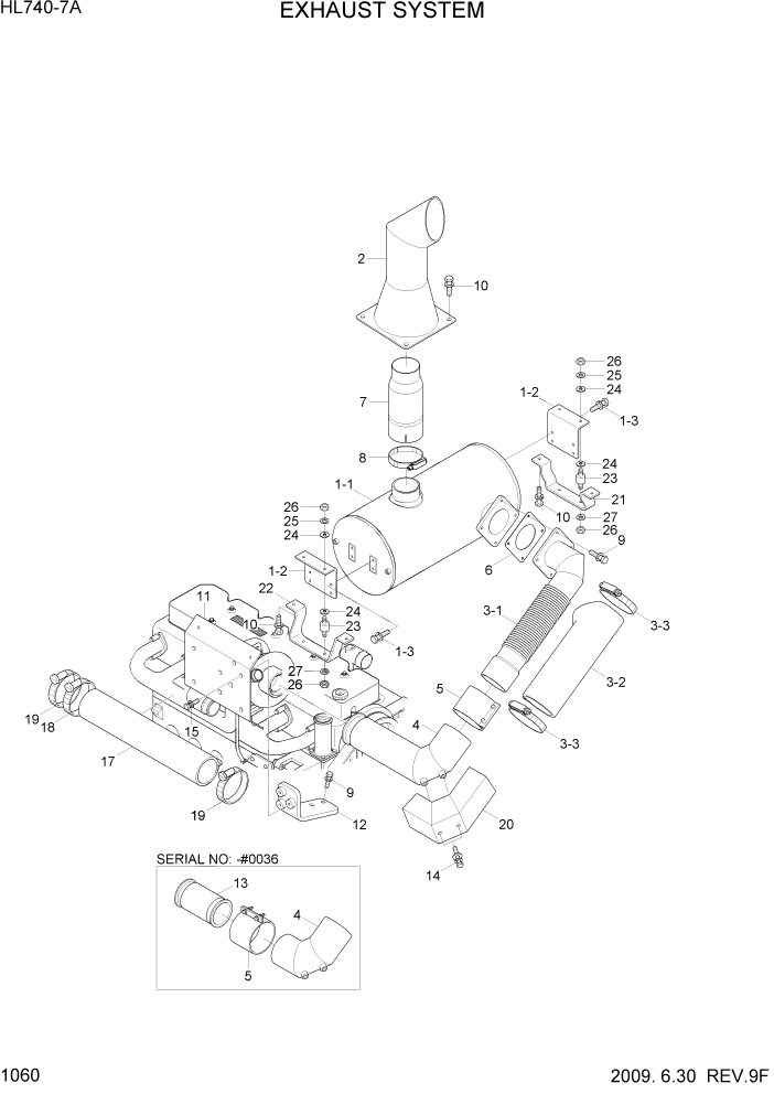 Схема запчастей Hyundai HL740-7A - PAGE 1060 EXHAUST SYSTEM СИСТЕМА ДВИГАТЕЛЯ