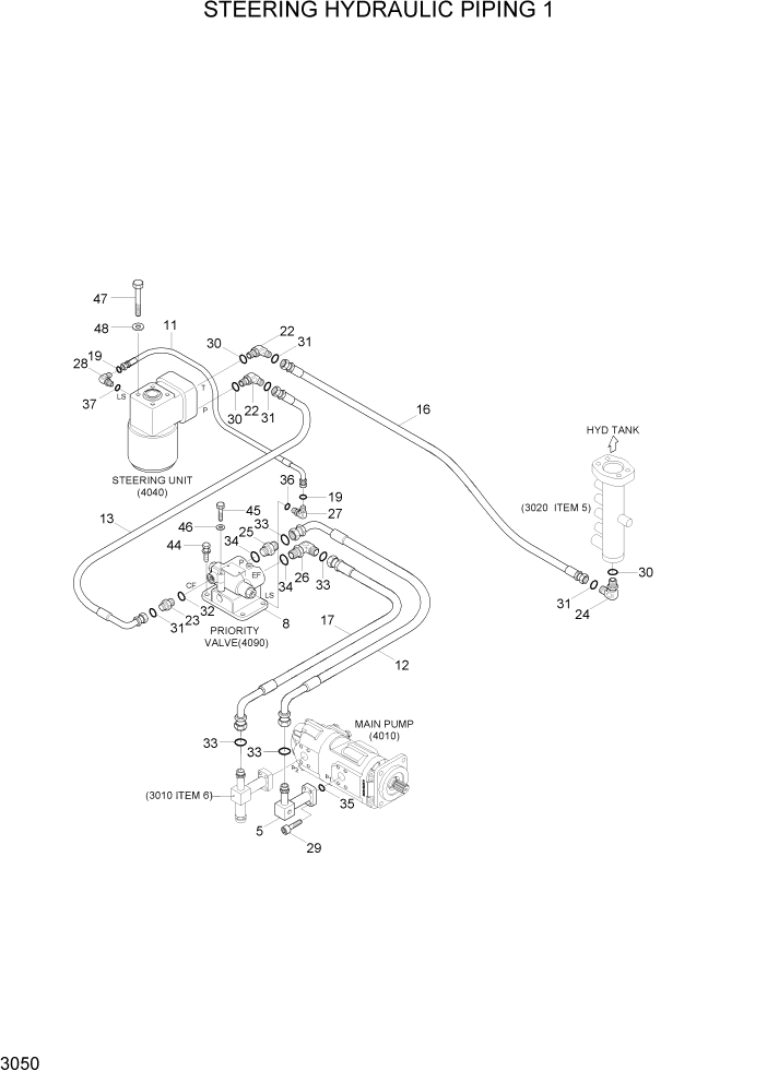 Схема запчастей Hyundai HL740-7A - PAGE 3050 STEERING HYDRAULIC PIPING 1 ГИДРАВЛИЧЕСКАЯ СИСТЕМА
