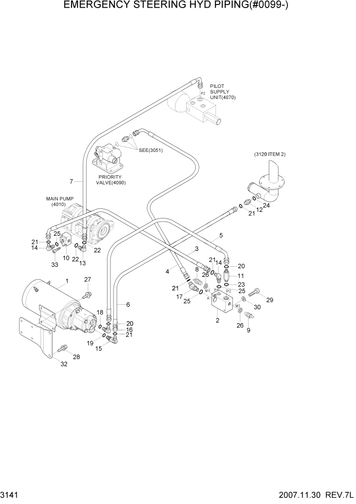 Схема запчастей Hyundai HL740-7A - PAGE 3141 EMERGENCY STEERING HYD PIPING(#0099-) ГИДРАВЛИЧЕСКАЯ СИСТЕМА