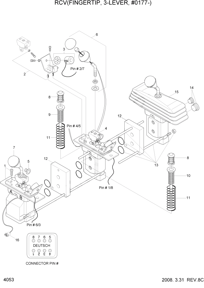 Схема запчастей Hyundai HL740-7A - PAGE 4053 RCV(FINGERTIP, 3-LEVER, #0177-) ГИДРАВЛИЧЕСКИЕ КОМПОНЕНТЫ