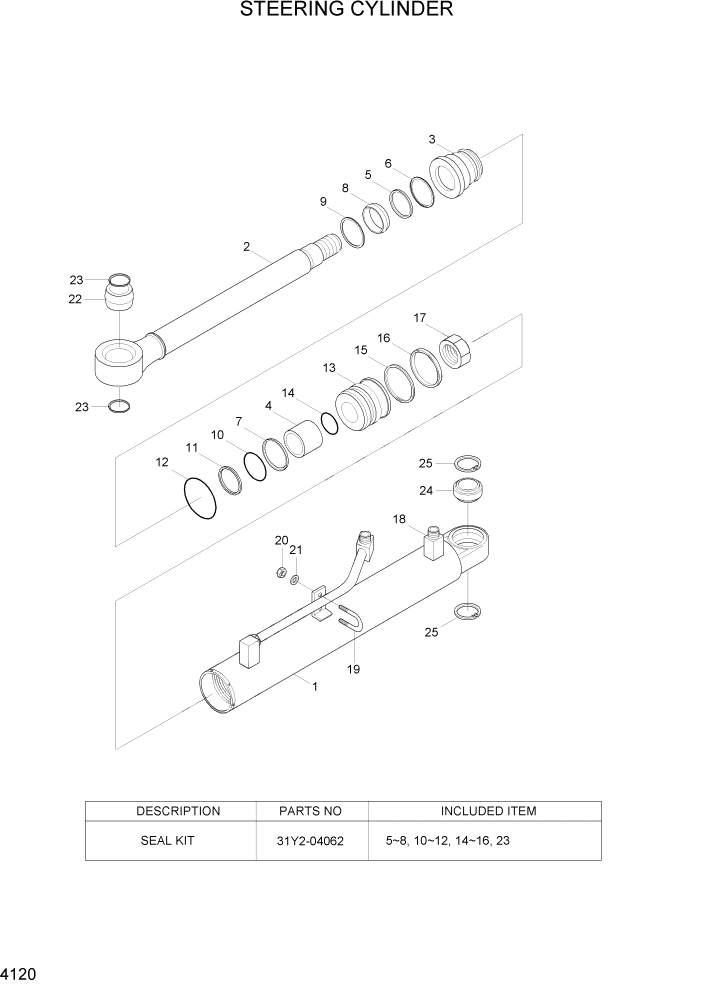 Схема запчастей Hyundai HL740-7A - PAGE 4120 STEERING CYLINDER ГИДРАВЛИЧЕСКИЕ КОМПОНЕНТЫ