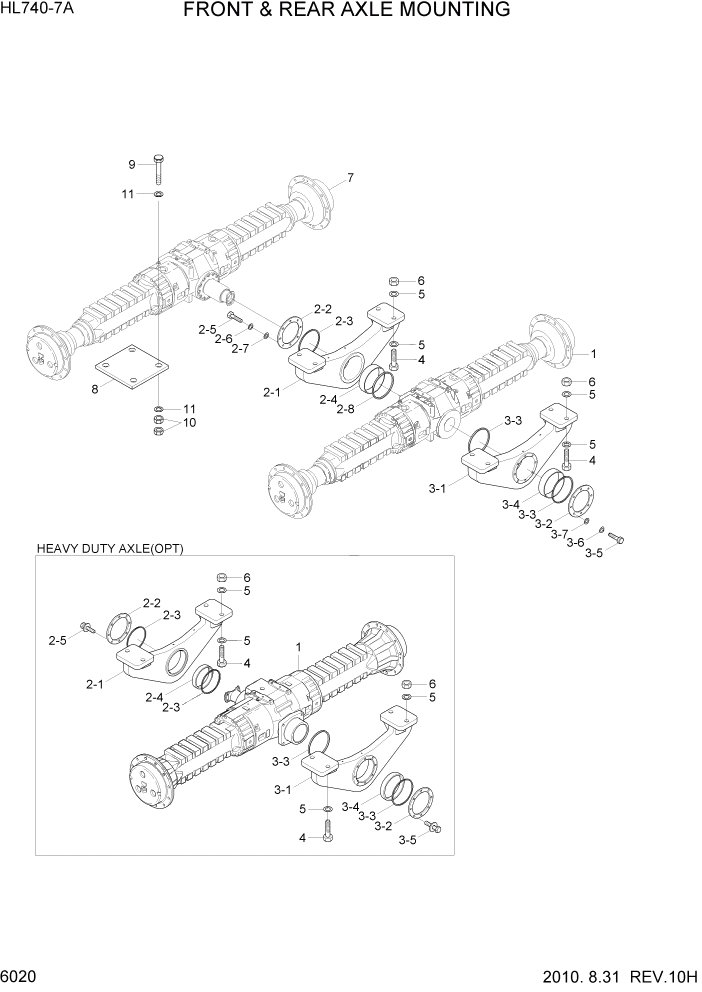 Схема запчастей Hyundai HL740-7A - PAGE 6020 FRONT & REAR AXLE MOUNTING СИЛОВАЯ СИСТЕМА